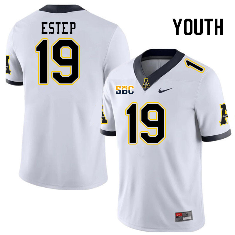 Youth #19 Cameron Estep Appalachian State Mountaineers College Football Jerseys Stitched Sale-White